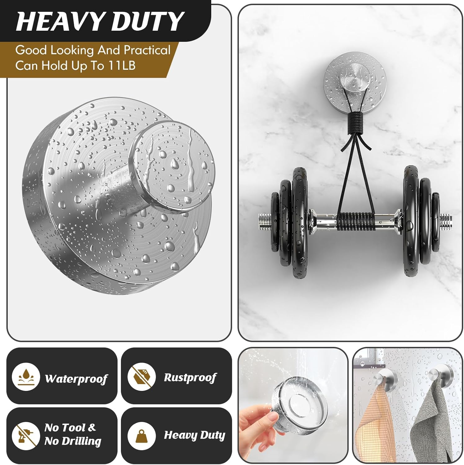 MOTAIPEAK Suction Cup Shower Hooks 2PK Silver