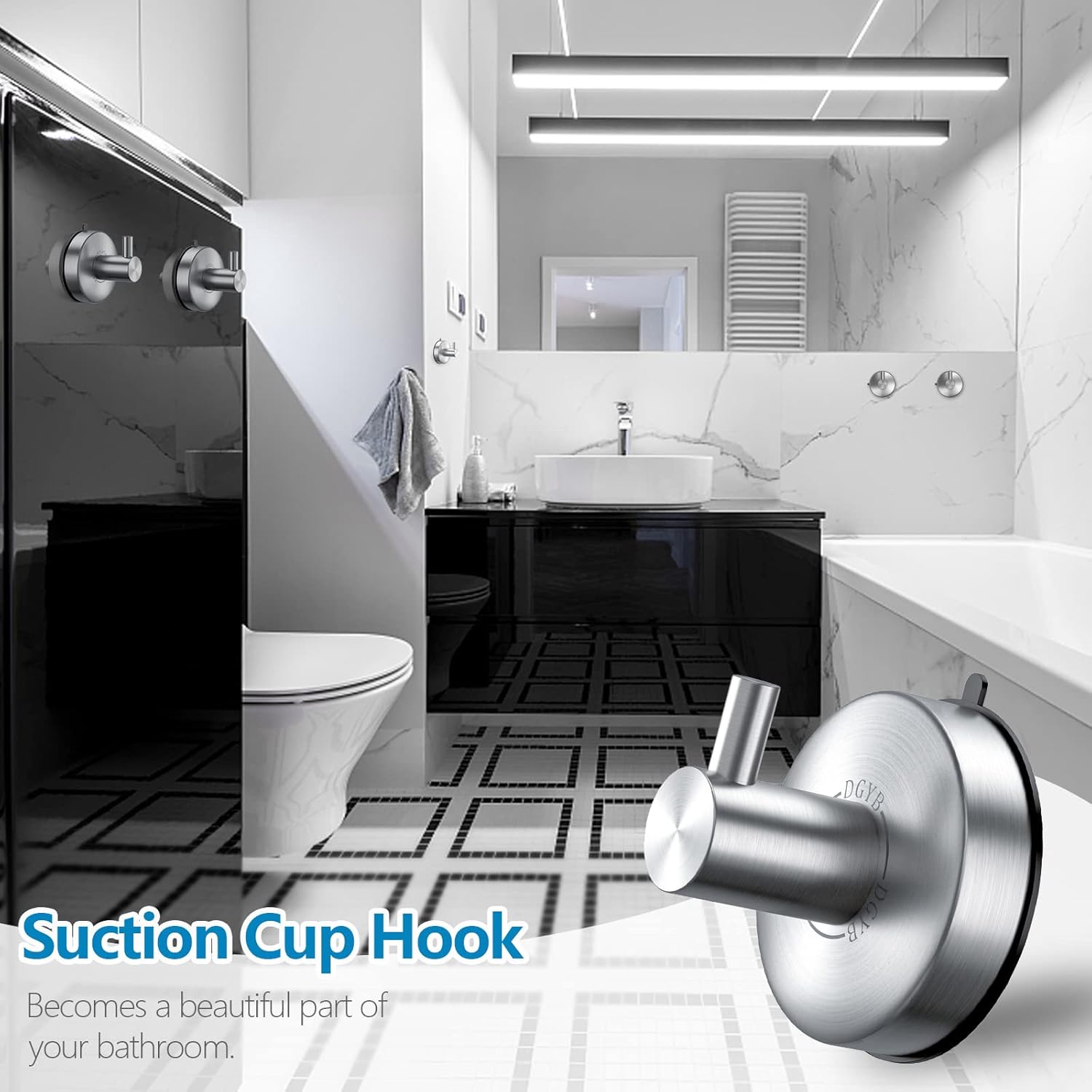 Modern Suction Cup Towel Hooks for Showing Stainless Steel Capacity 15 lbs