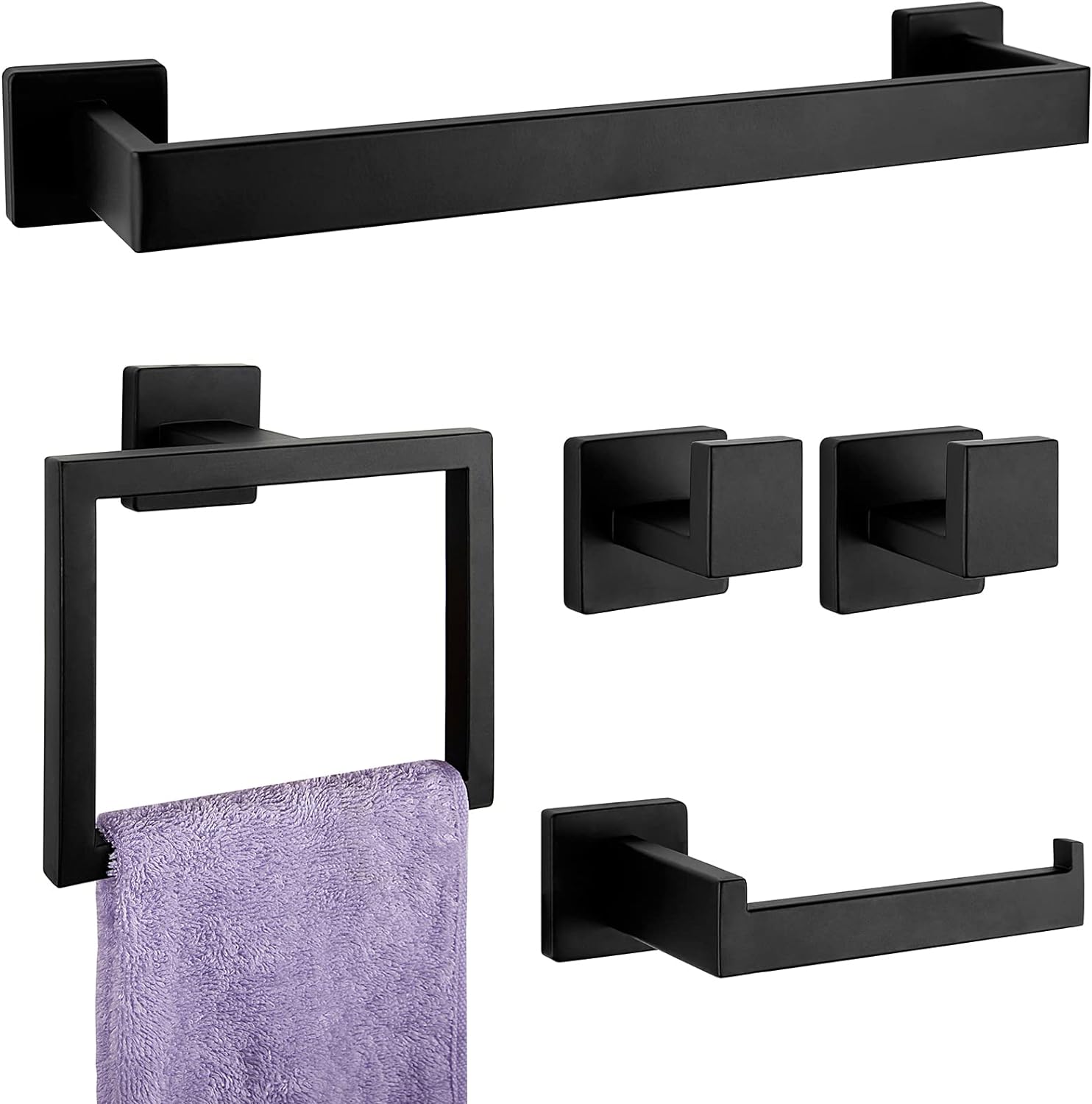 5-Piece Stainless Steel Bathroom Towel Bar Set for Wall-Mounted Use