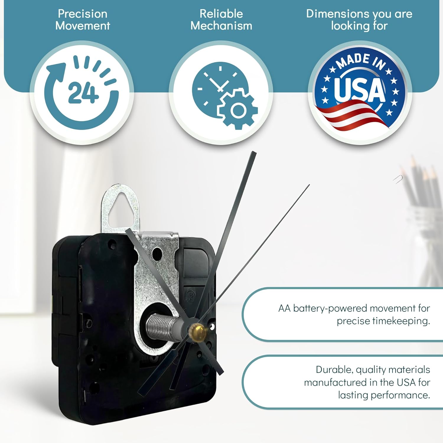 Precision Wall Clock Mechanism Kit - USA Made Black