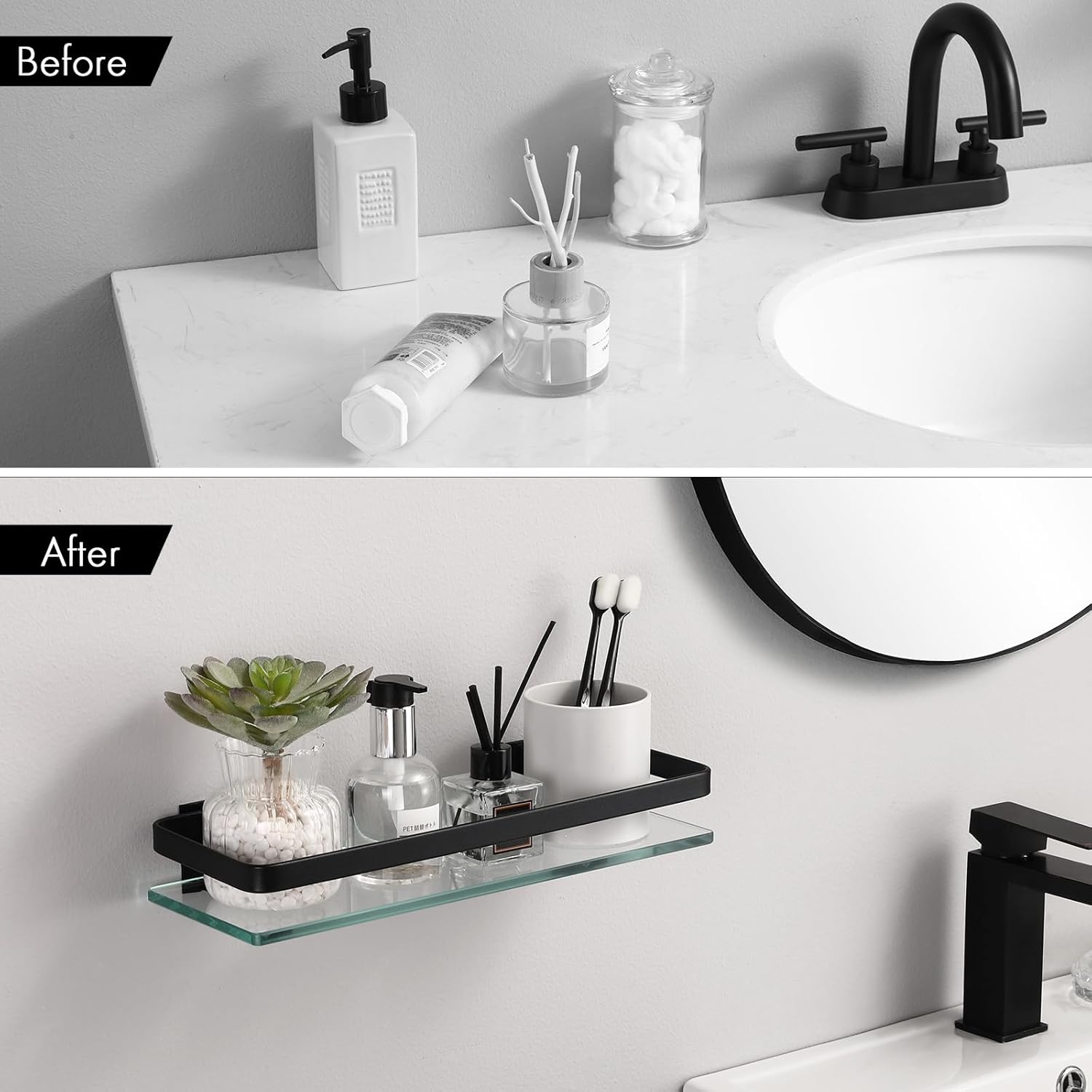 KES Bathroom Wall Shelf Tempered Glass Extra Thick Rust-Resistant High-Strength Shelf