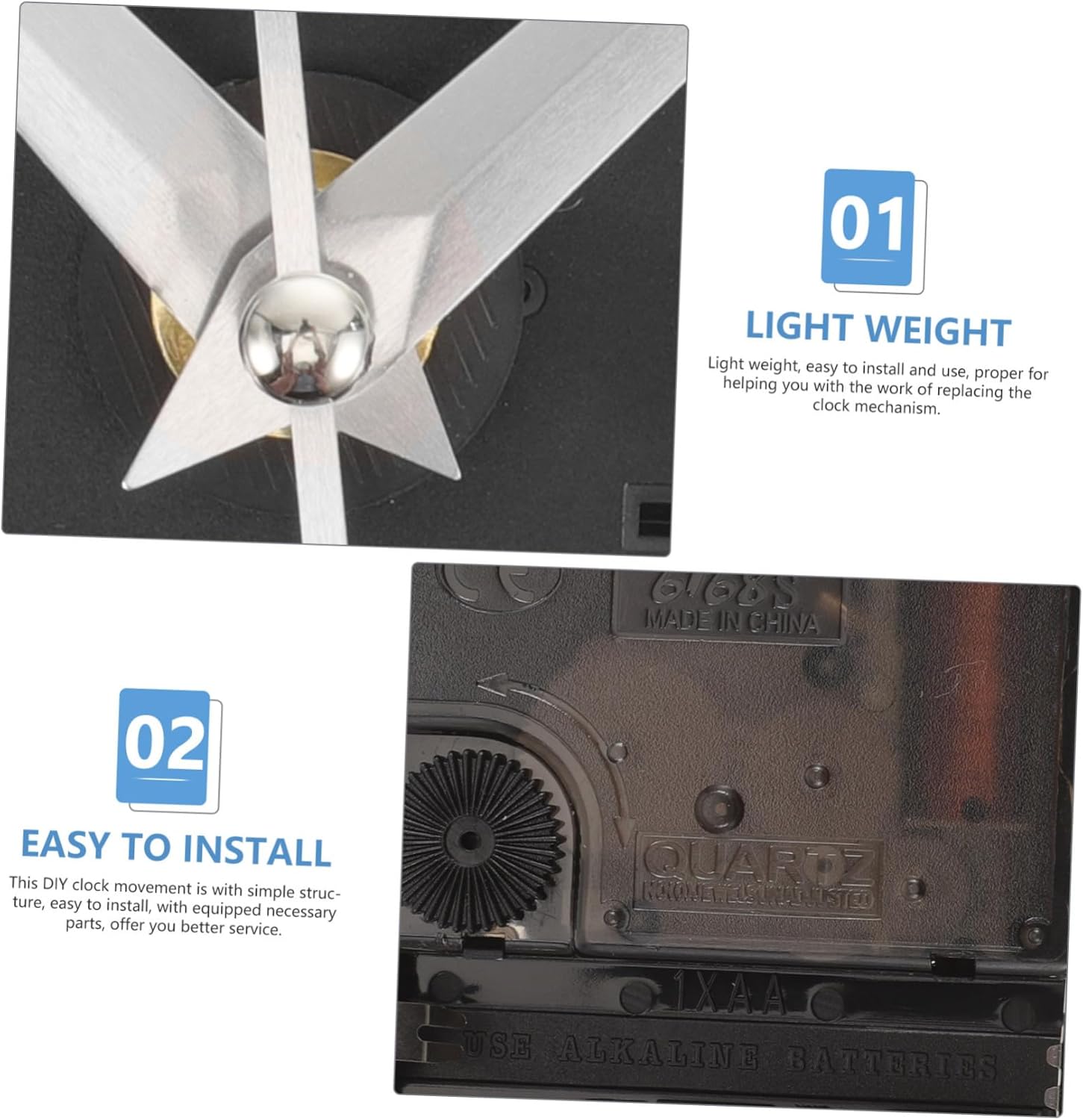 Homoyoyo Wall Clock Movement Kit 3-Hand Replacement with Silver Precise