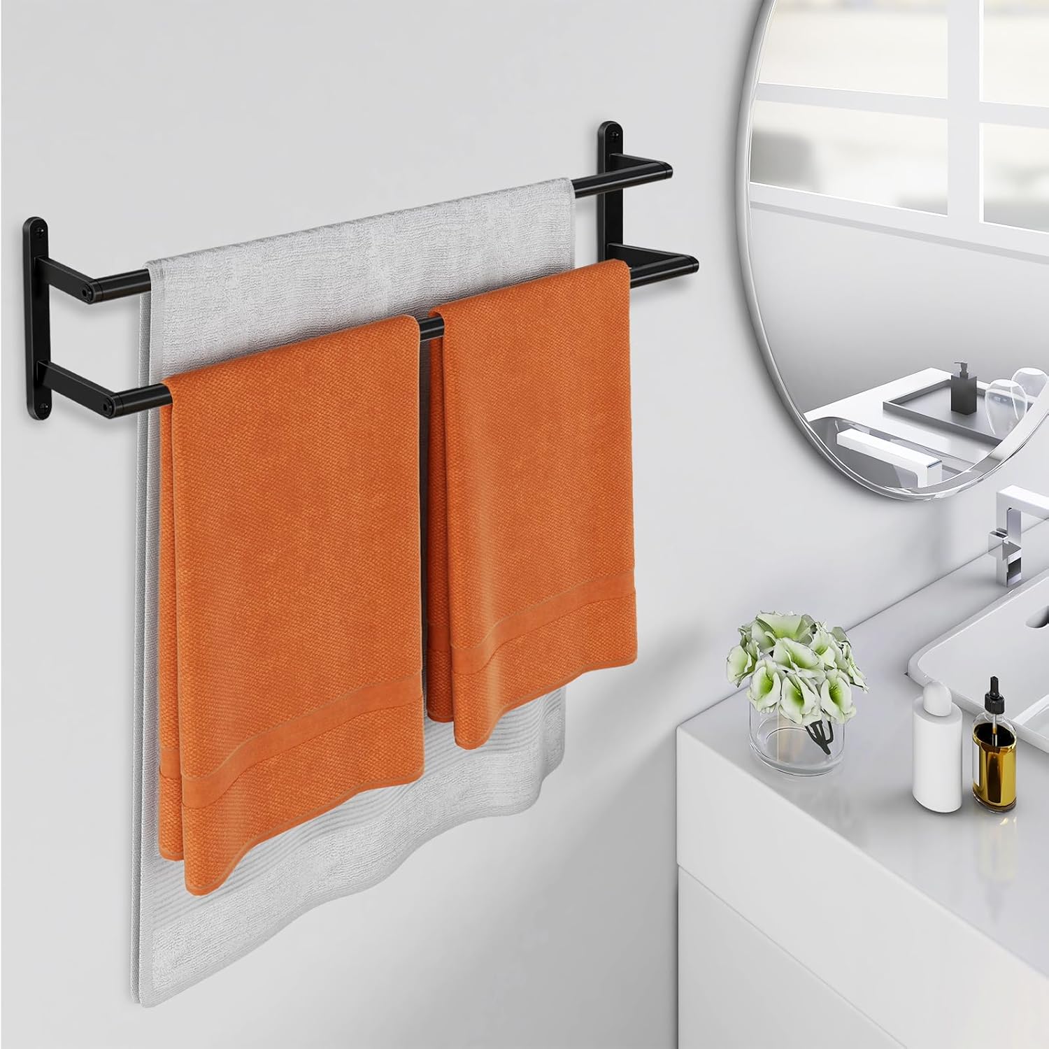 Double Towel Bar for Bathroom - Stainless Steel Wall-Mounted Towel Holder
