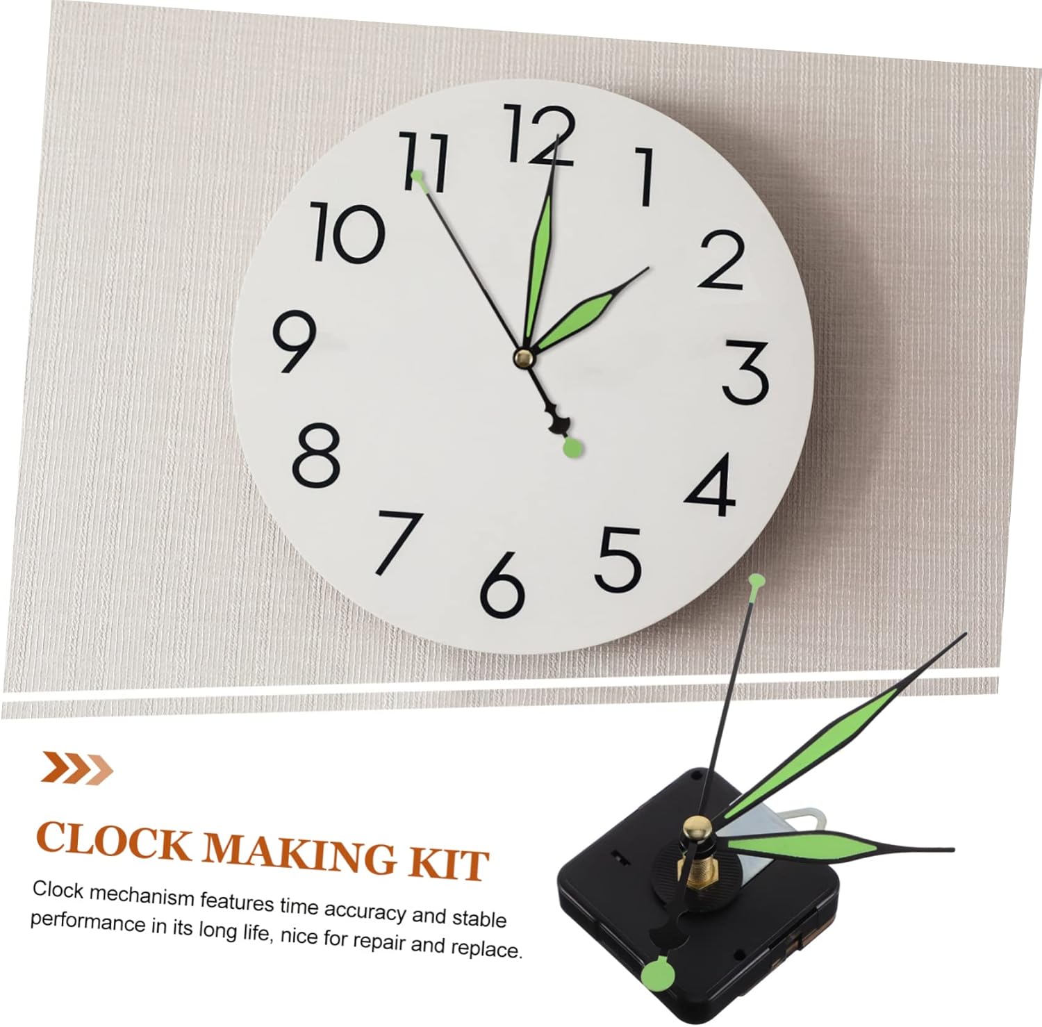 Silent Clock Kit for Repair and Battery Operated with Glowing Hands