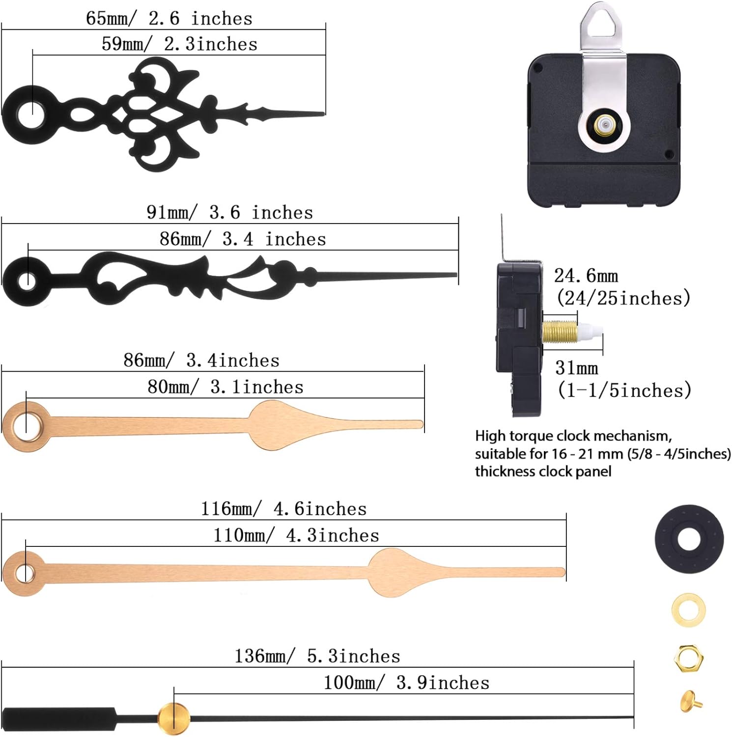 Hicarer 2-Piece Quartz Clock Movement Repair Kit