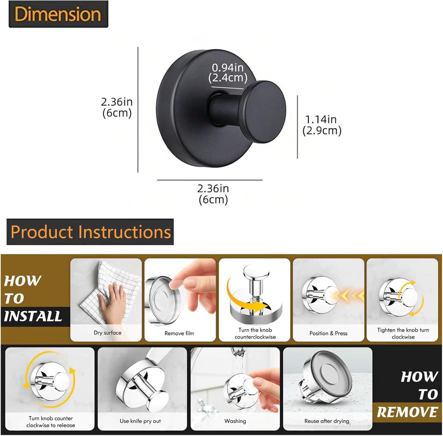 Sturdy Suction Cup Hooks for Towels Robes No Drilling Design Stainless Steelombo