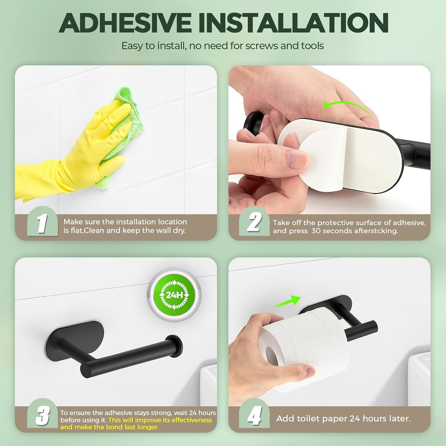 JOY DECOR 1-Pack Adhesive Toilet Roll Holder Stand - Matte Black