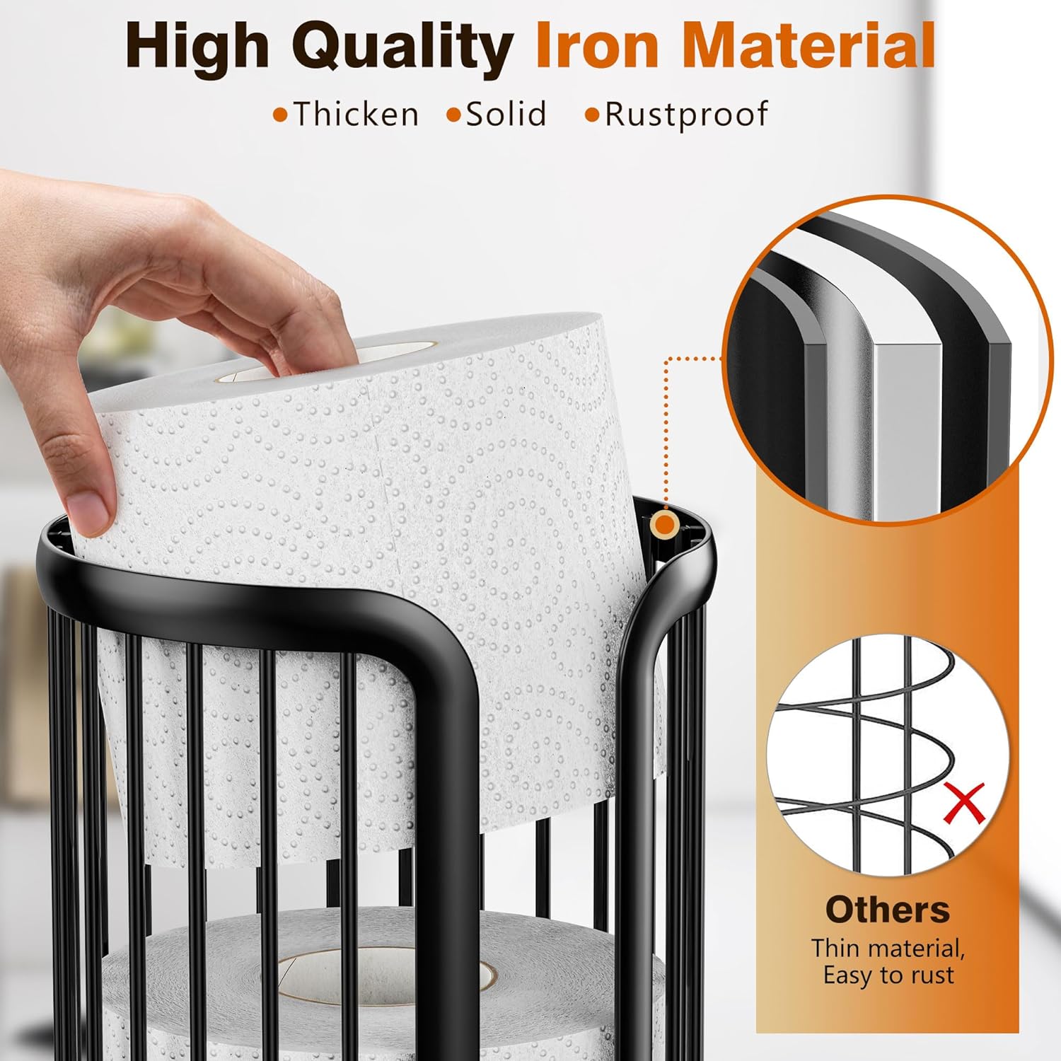 Bunoxea Freestanding Toilet Paper Holder Modern Black