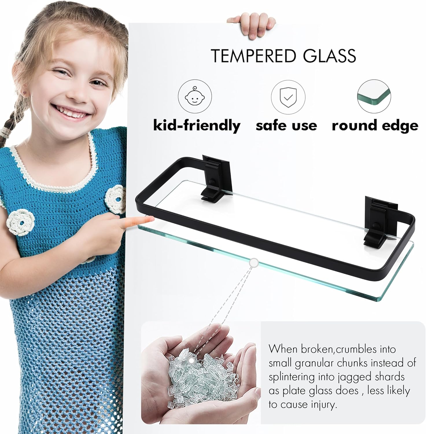 KES Bathroom Wall Shelf Tempered Glass Extra Thick Rust-Resistant High-Strength Shelf