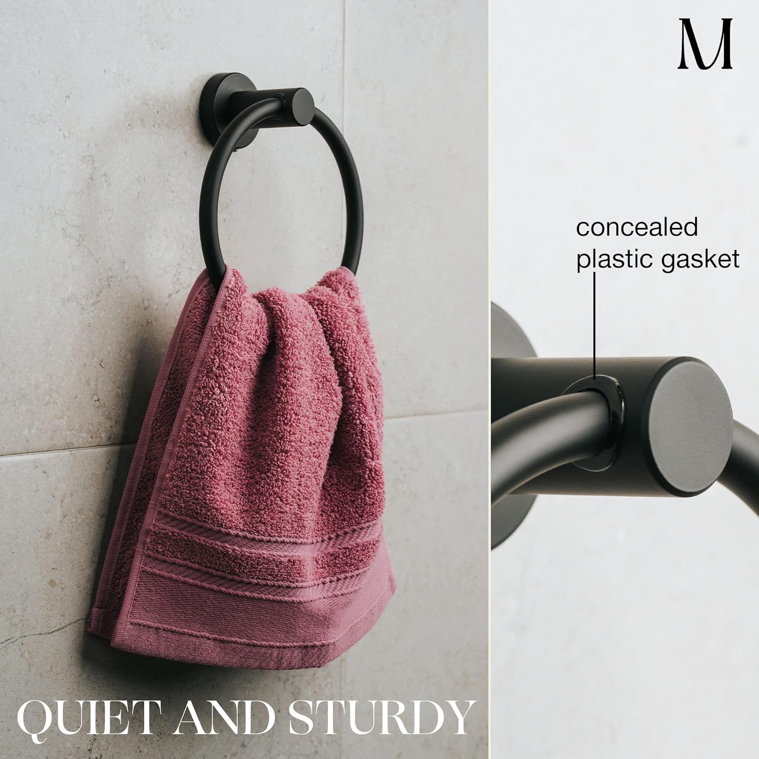 Marmedolux ACC Matte Black Towel Ring - Durable Sturdy Home Kitchen Bathroom Towel Holder