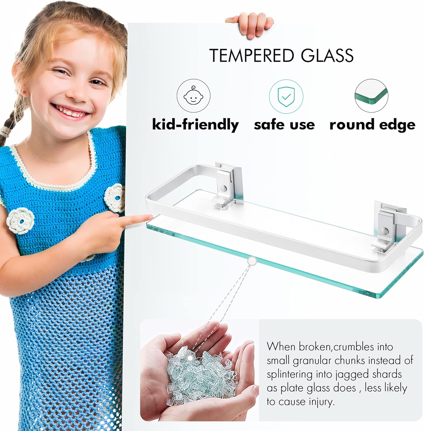 Sturdy 8mm Tempered Glass Shelves for Bathroom Storage