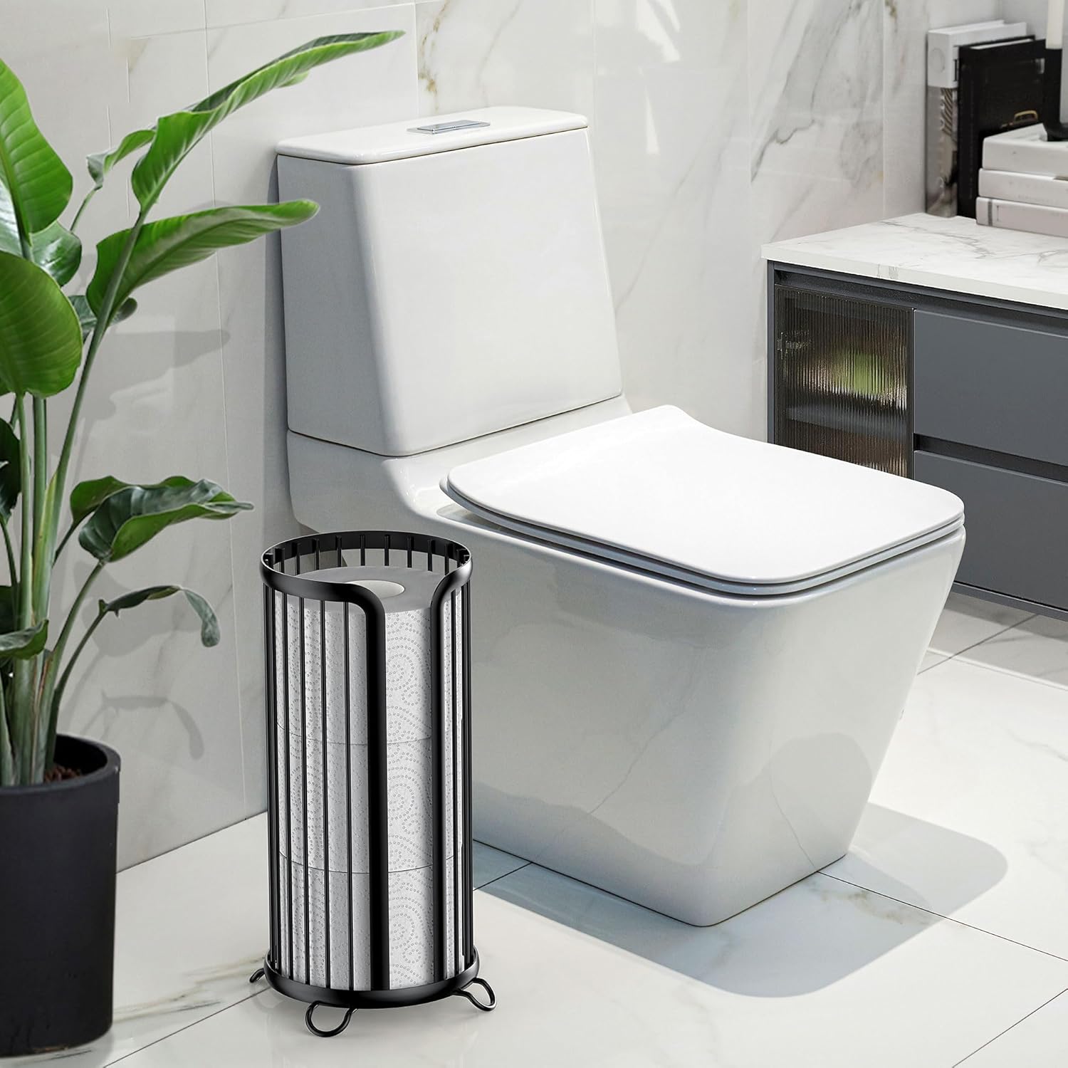 Bunoxea Freestanding Toilet Paper Holder Modern Black