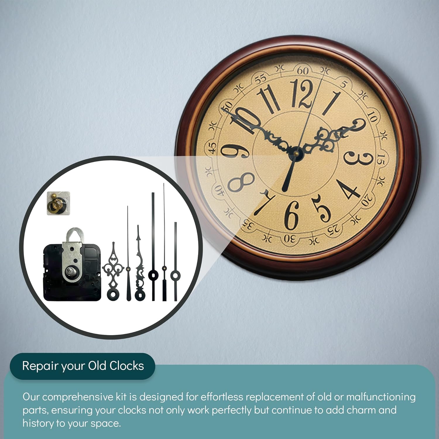 Precision Wall Clock Mechanism Kit - USA Made Black