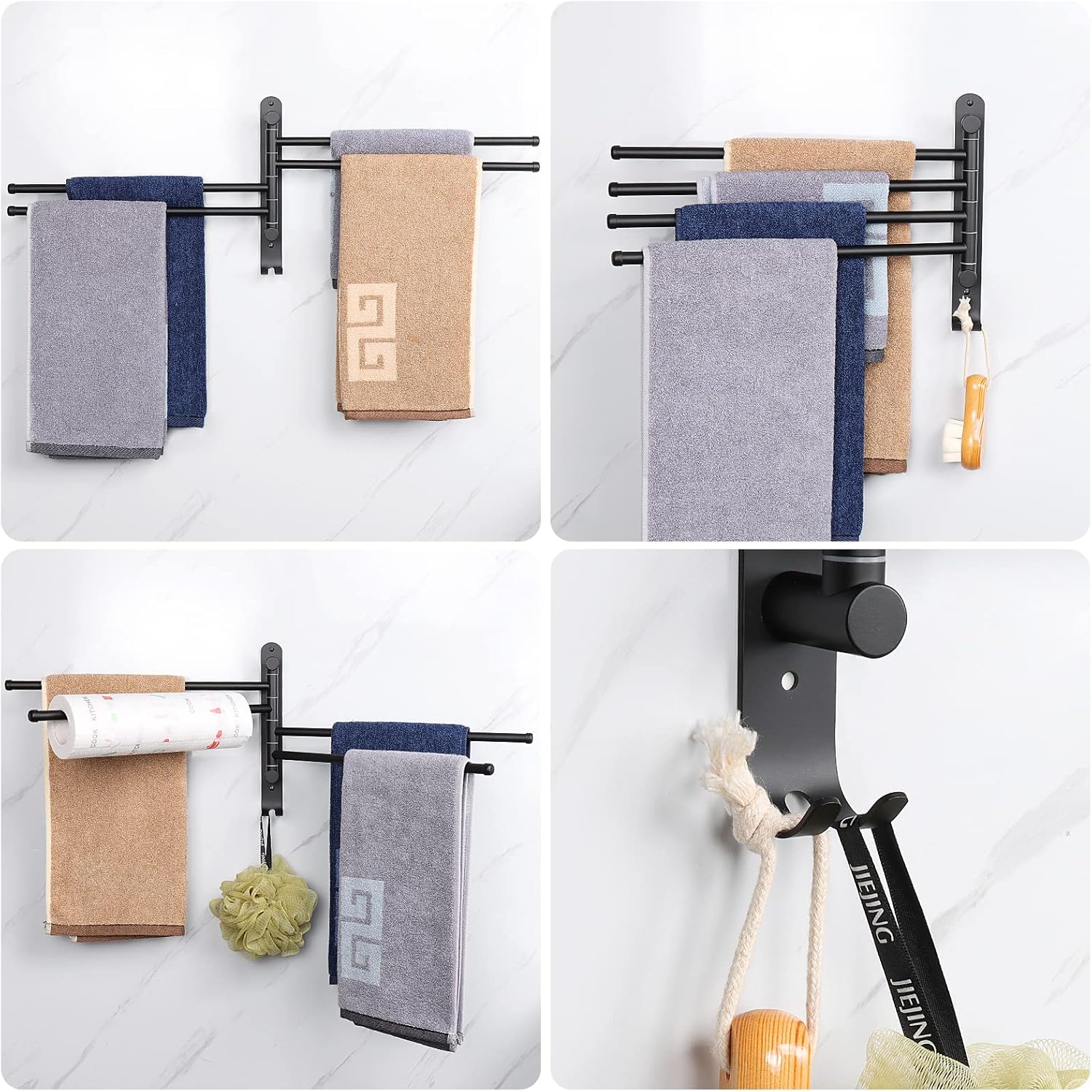 Sturdy 4-Arm Swivel Towel Rack for Bathroom Kitchen