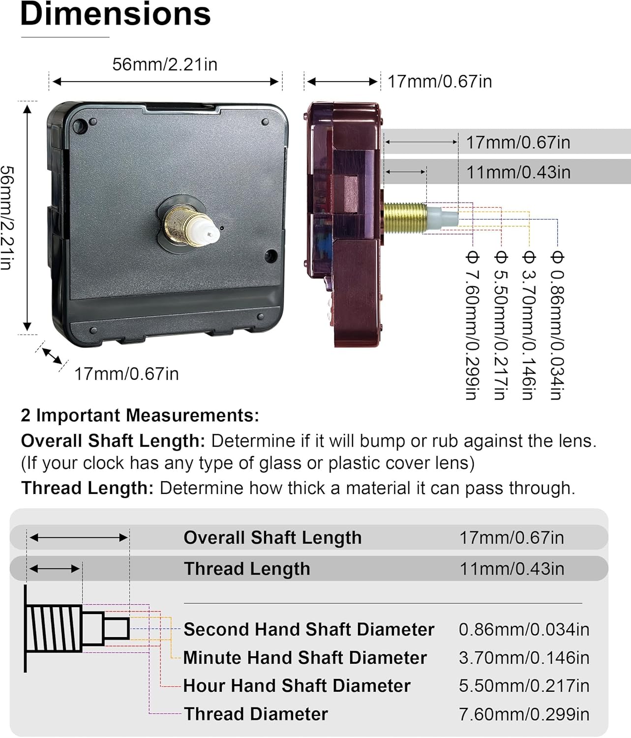 Black Modern Arm Clock Kit 11mm Motor Set