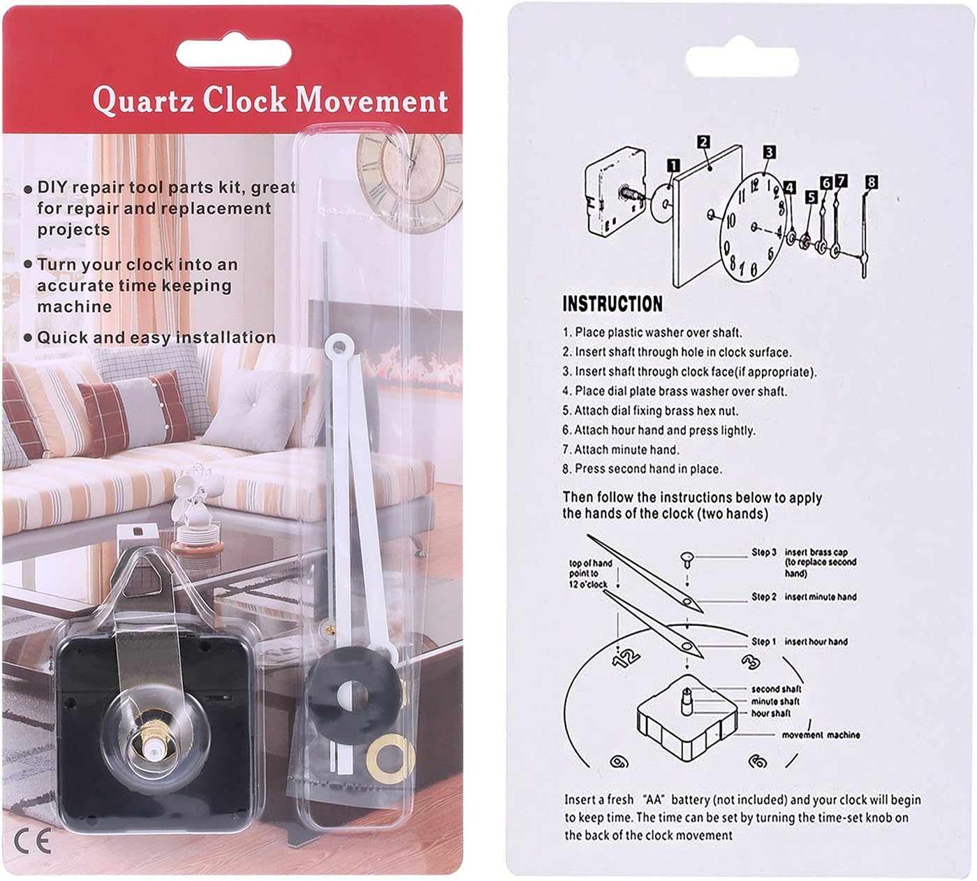 Hicarer 28mm Replacement Clock Movement with Metal Hook Repair Kit