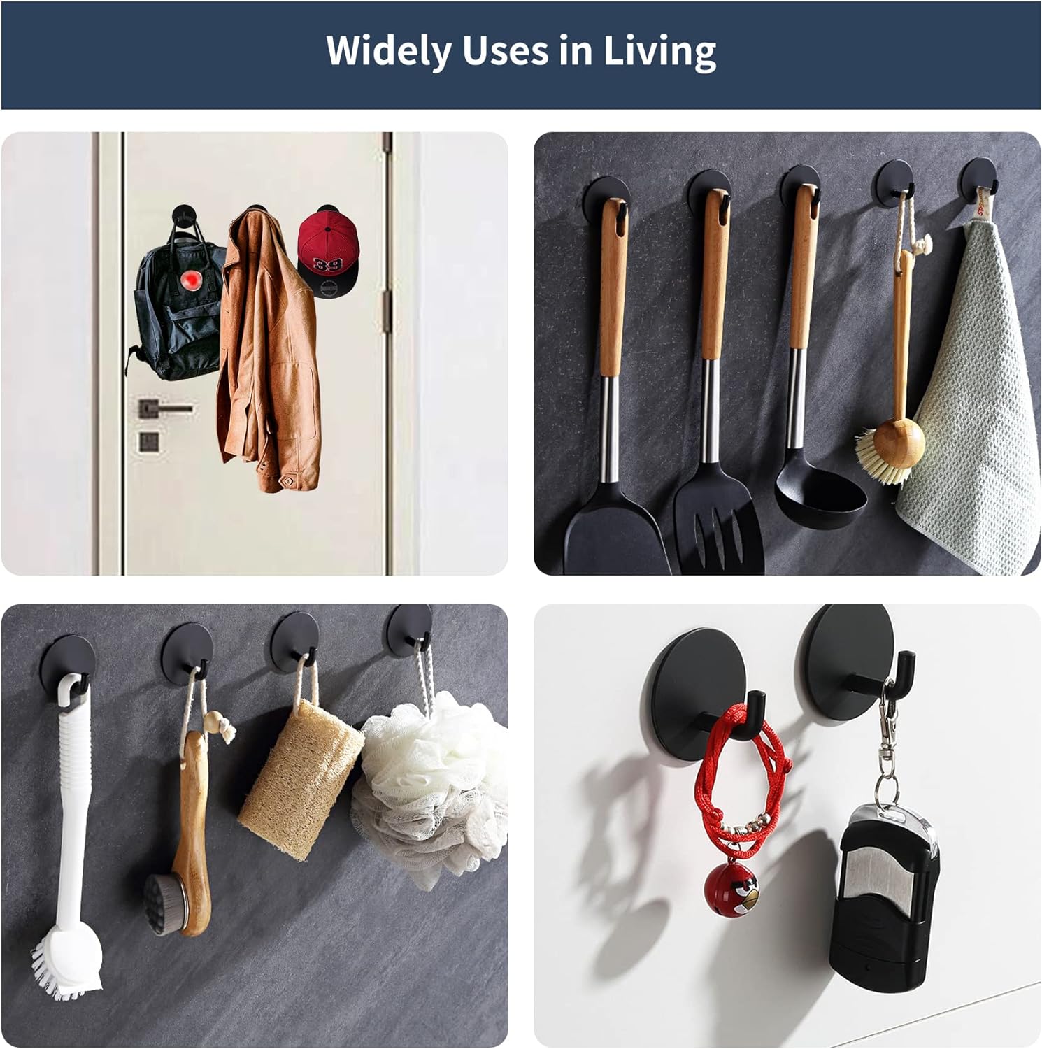 RiseAge 4-Piece Stainless Steel Adhesive Shower Hooks