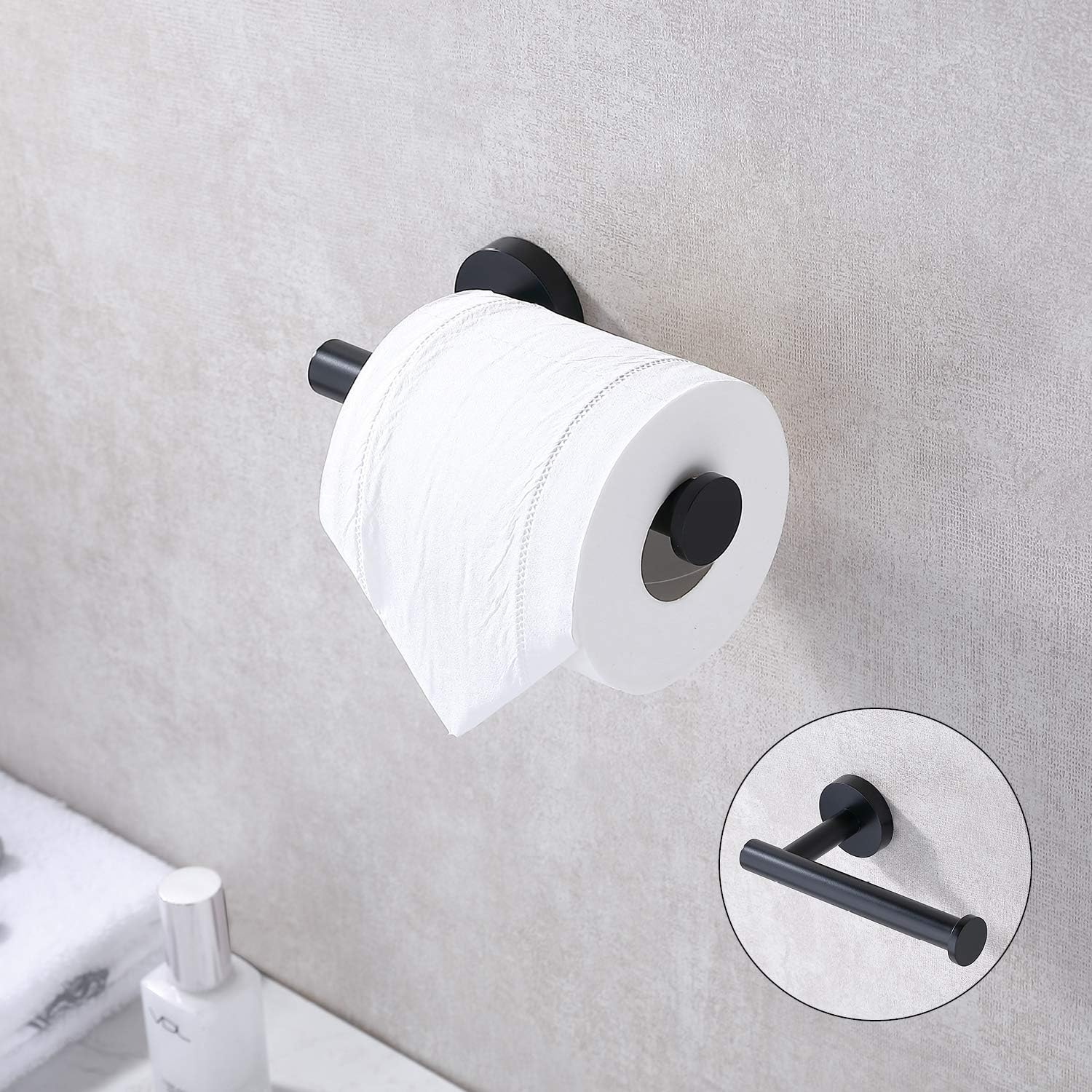 TASTOS Matte Black Stainless Steel Toilet Paper Holder