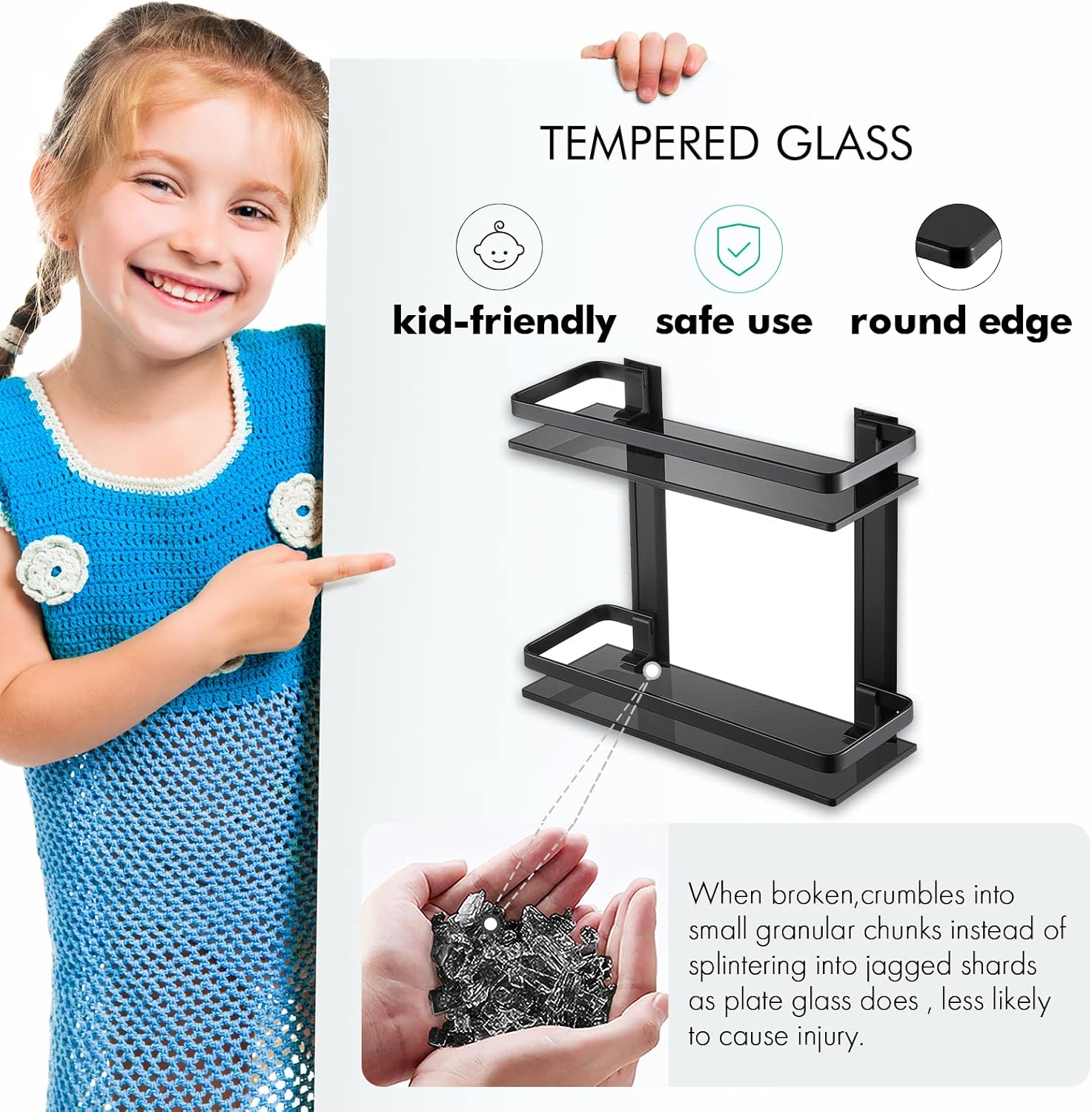 KES 2-Tier Black Glass Shelf