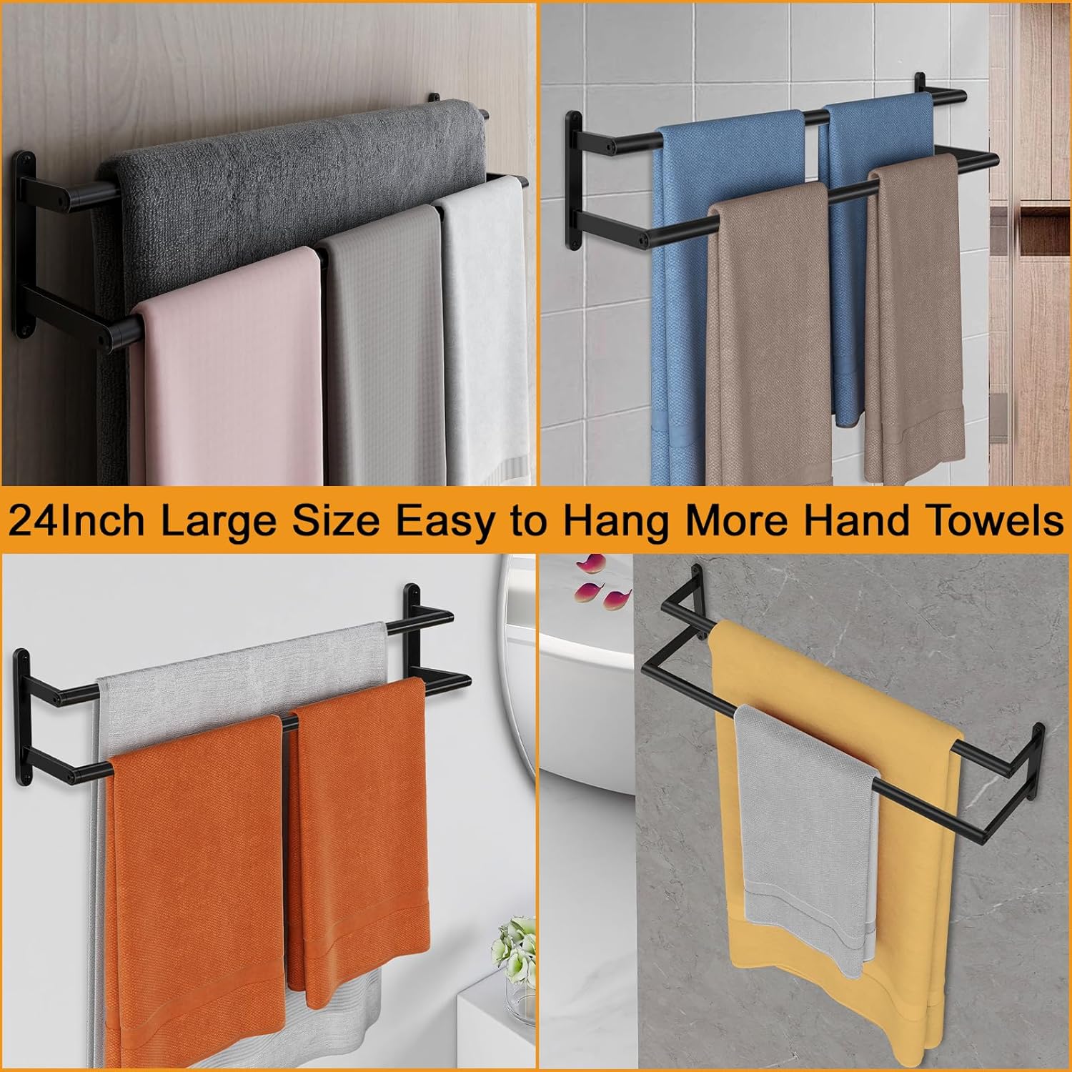 Double Towel Bar for Bathroom - Stainless Steel Wall-Mounted Towel Holder