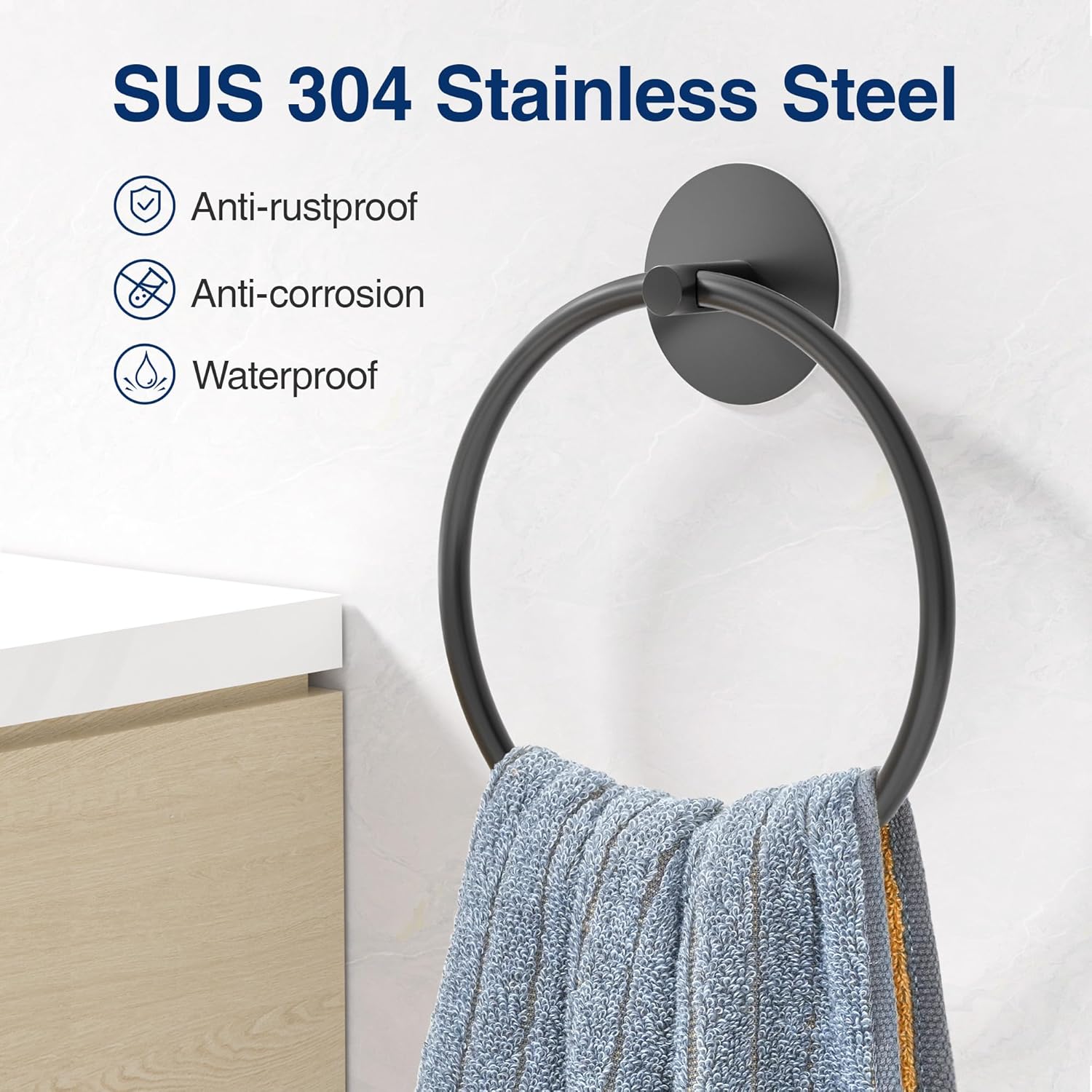 Susswiff Matte Black Stainless Steel Bathroom Towel Holder
