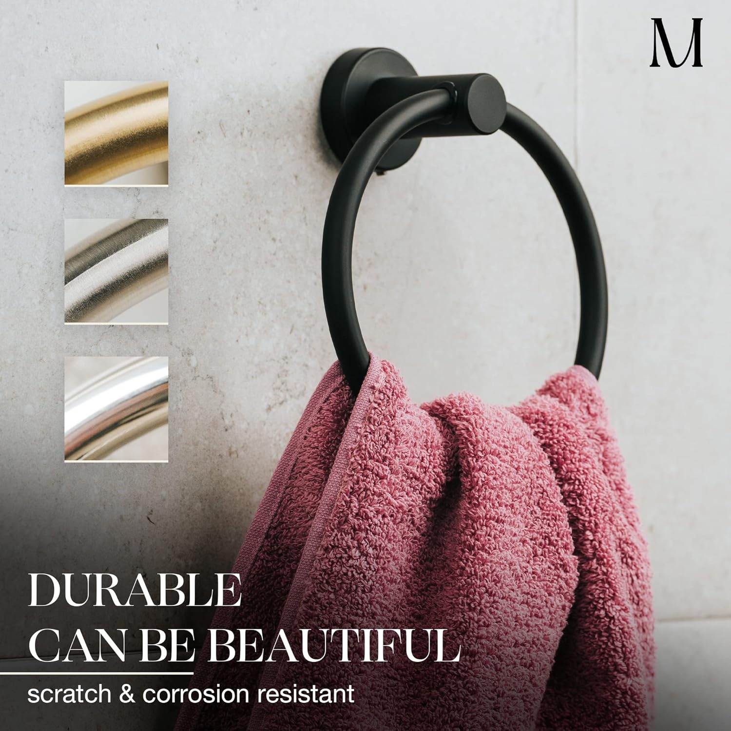 Marmedolux ACC Matte Black Towel Ring - Durable Sturdy Home Kitchen Bathroom Towel Holder