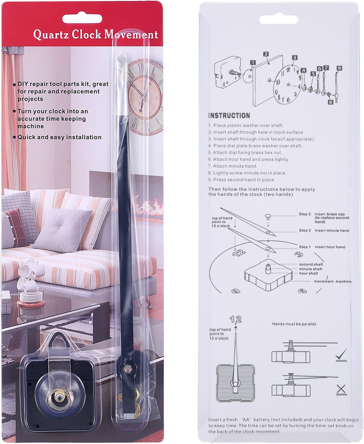 Hicarer High Torque Clock Movement Mechanism with Long Straight Hands