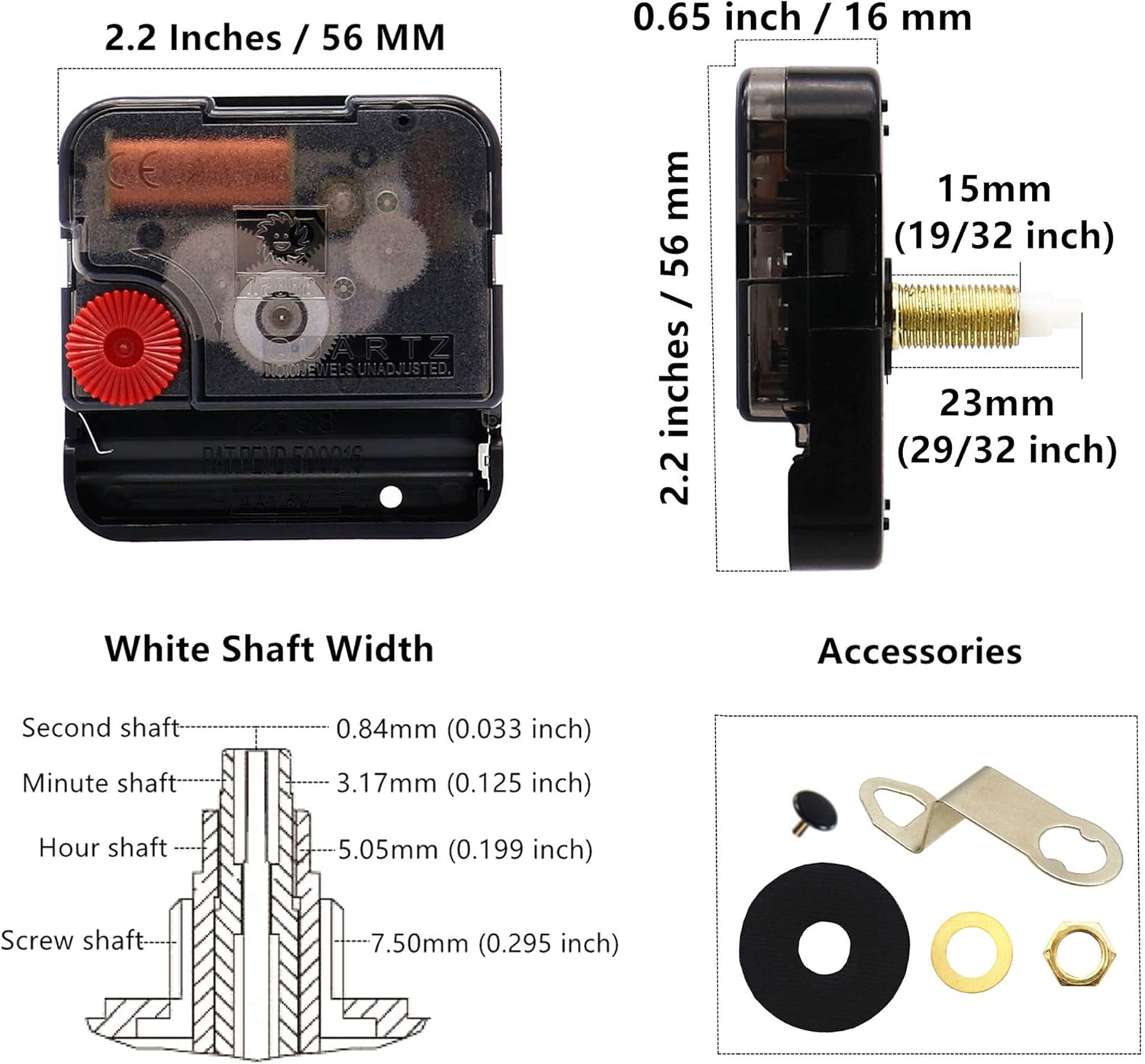 Youngtown 12888 23mm Shaft Clock Movement