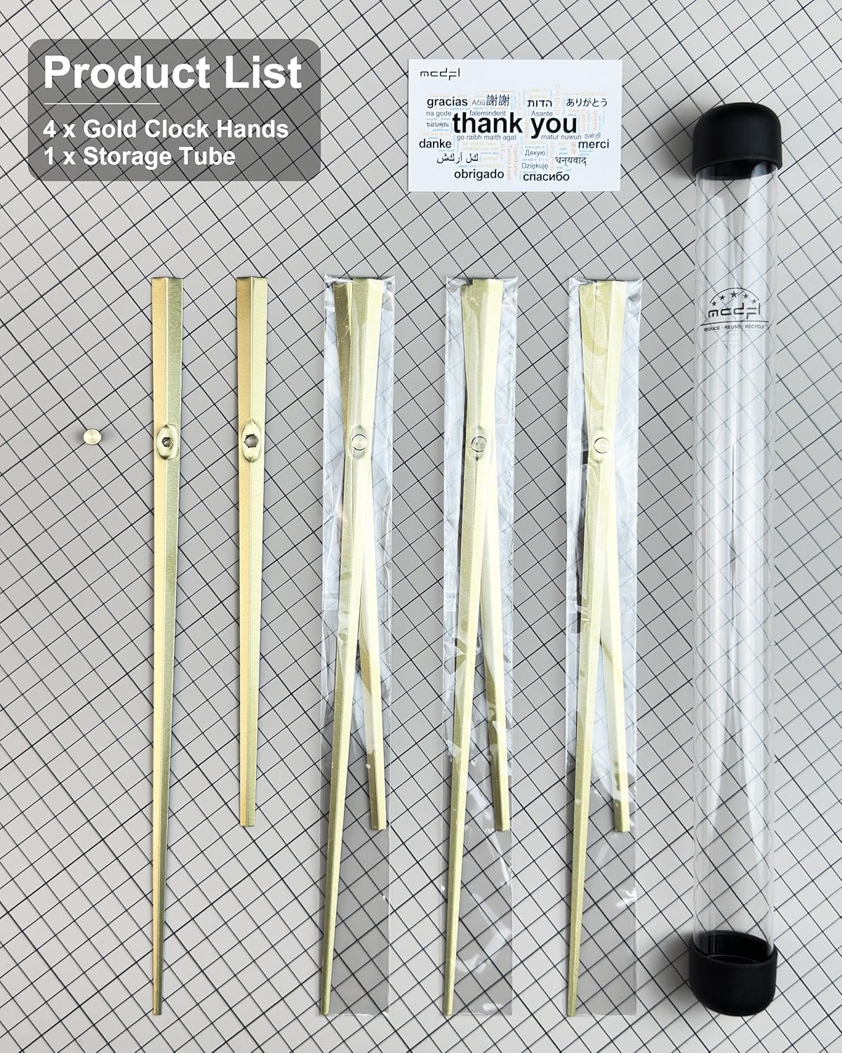 MCDFL Luxury Gold 4-Set Clock Hands Replaces Thick Shaft Mechanisms