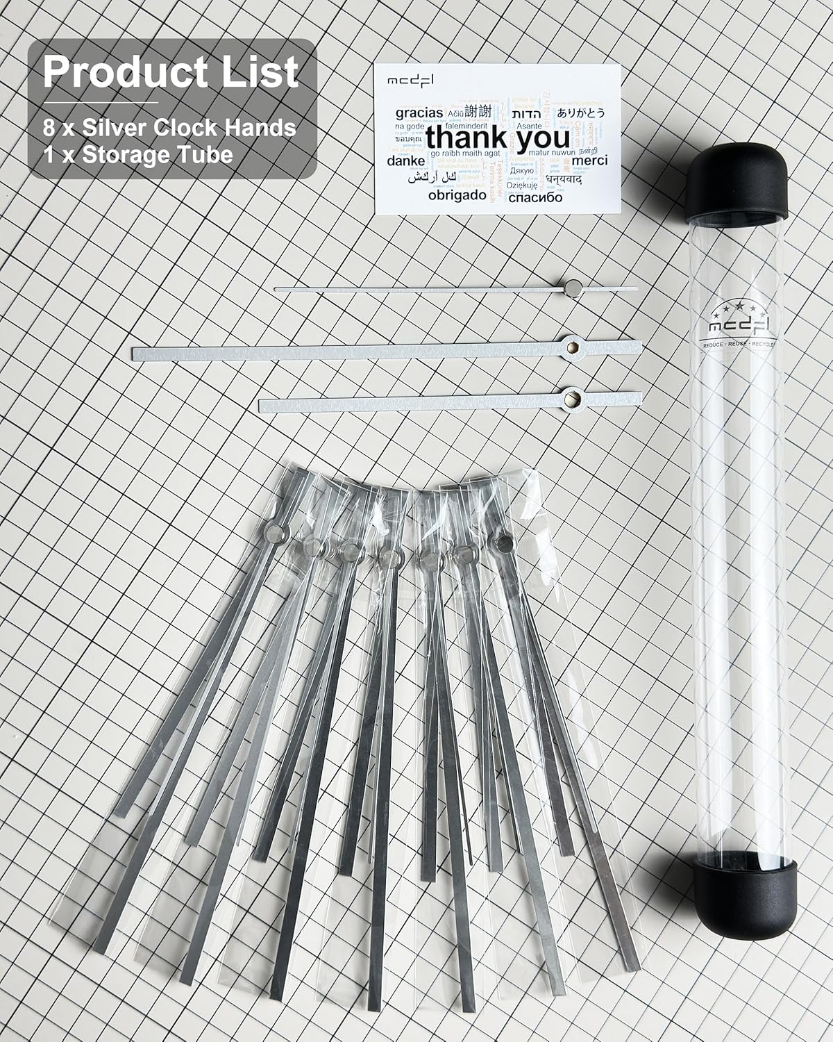 Clock Hands Only Silver 8 Set