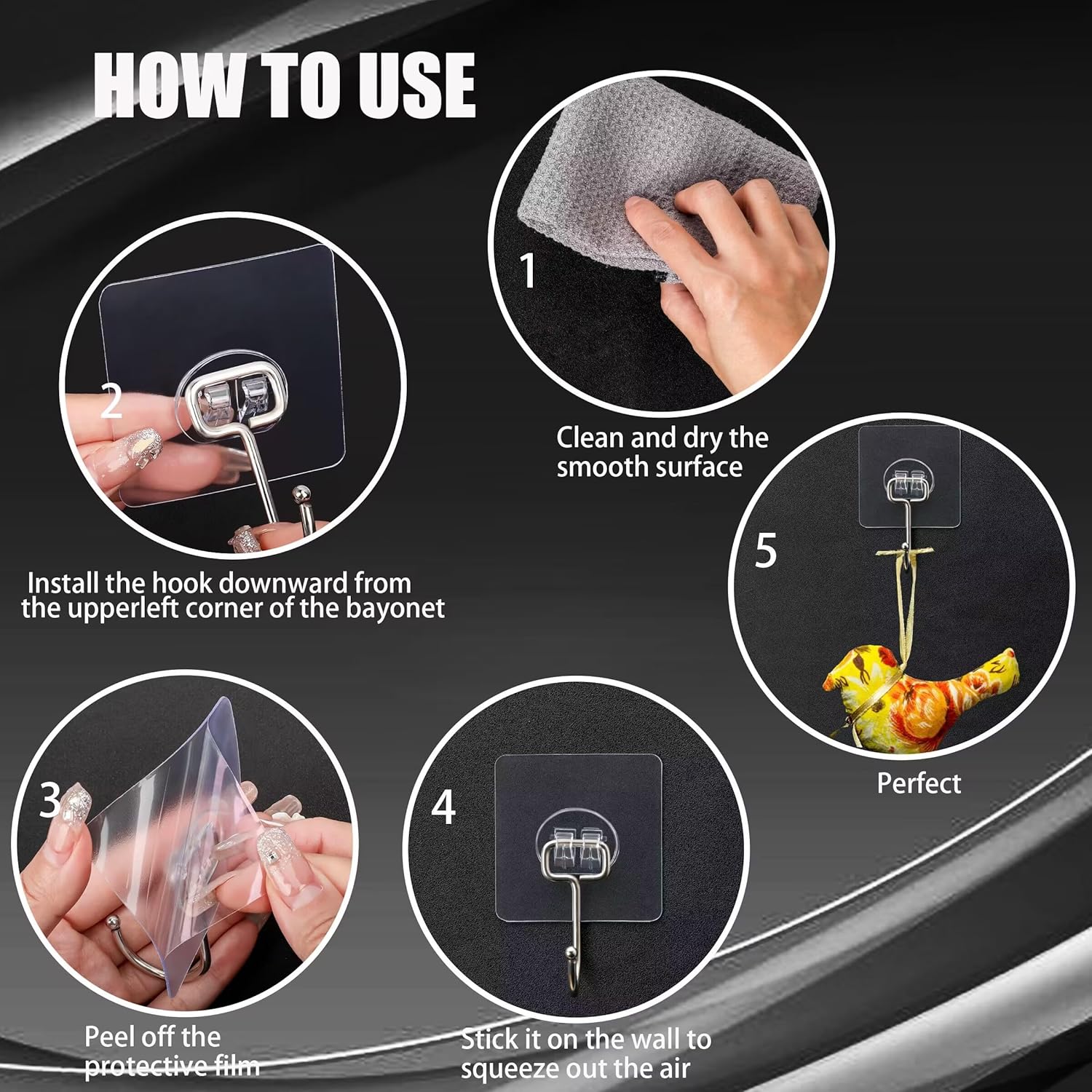 Heavy-Duty Transparent Adhesive Wall Hooks for Home Use - 16-Piece