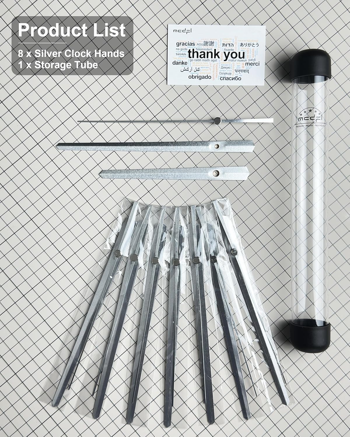 Silver Replacement Clock Hands Kit for Thick Shaft Mechanisms 8 Set